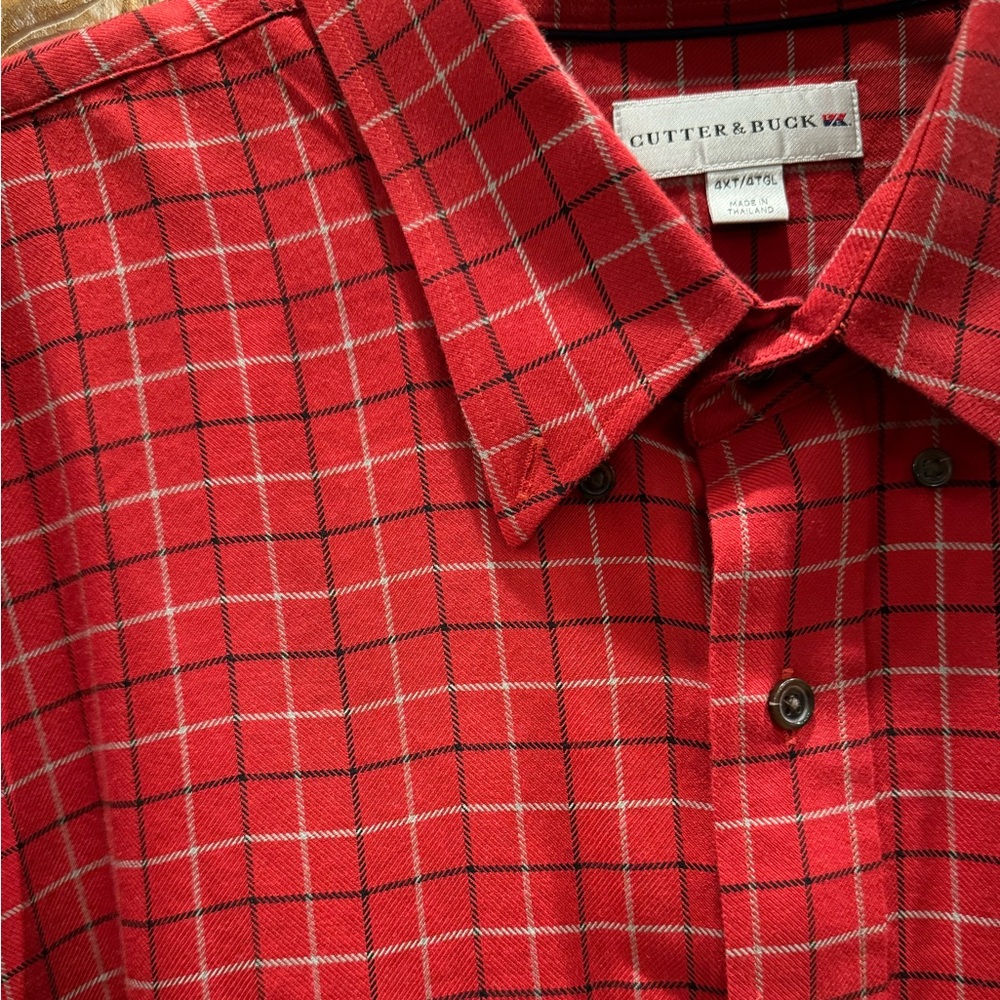 Cutter & Buck Red Plaid Light Flannel Big & Tall Man Button Down Shirt- size 4XT - Picture 4 of 9
